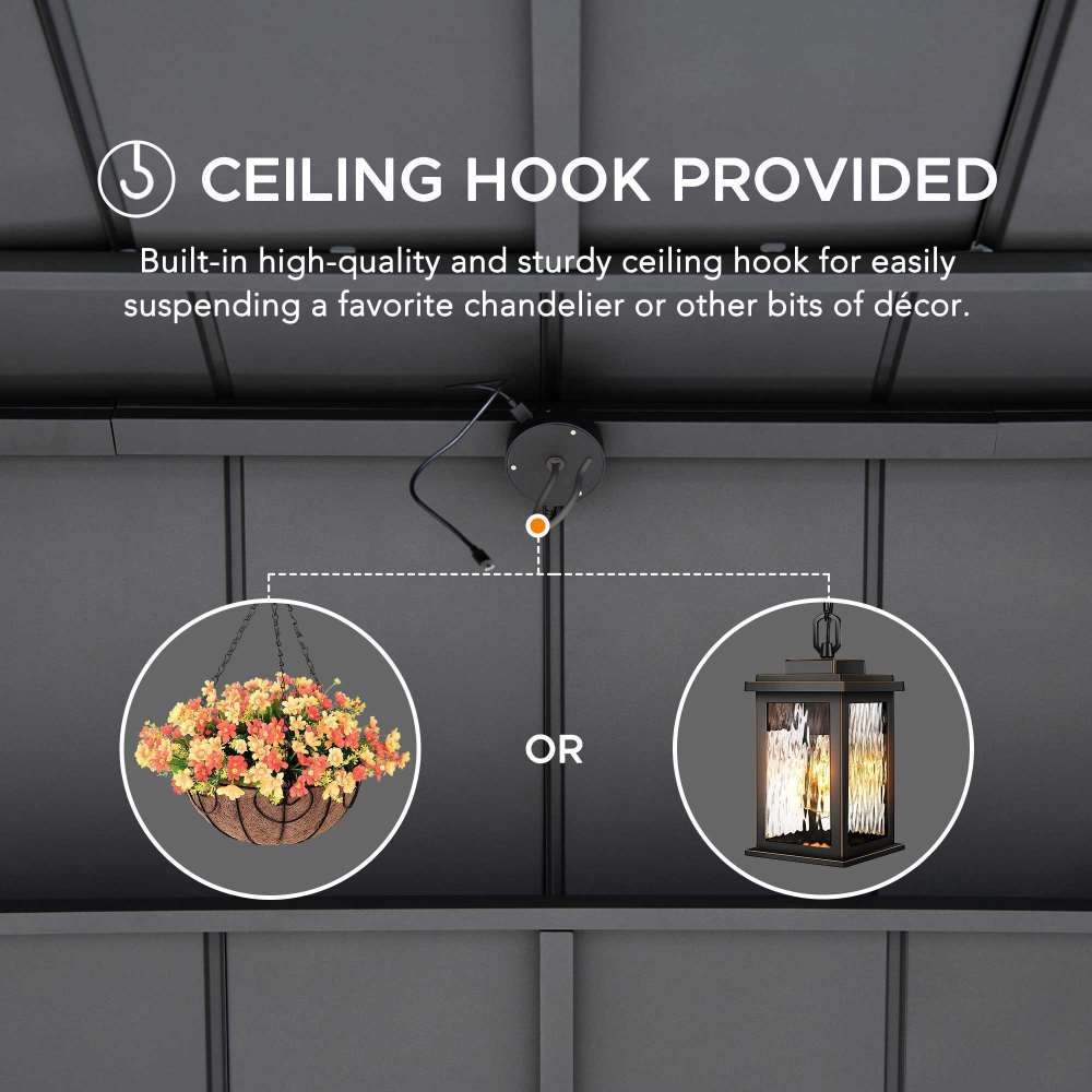 SUNJOY Grill Gazebo, 8x12 Cedar Frame Hardtop Gazebo with Solar Power and Shelves