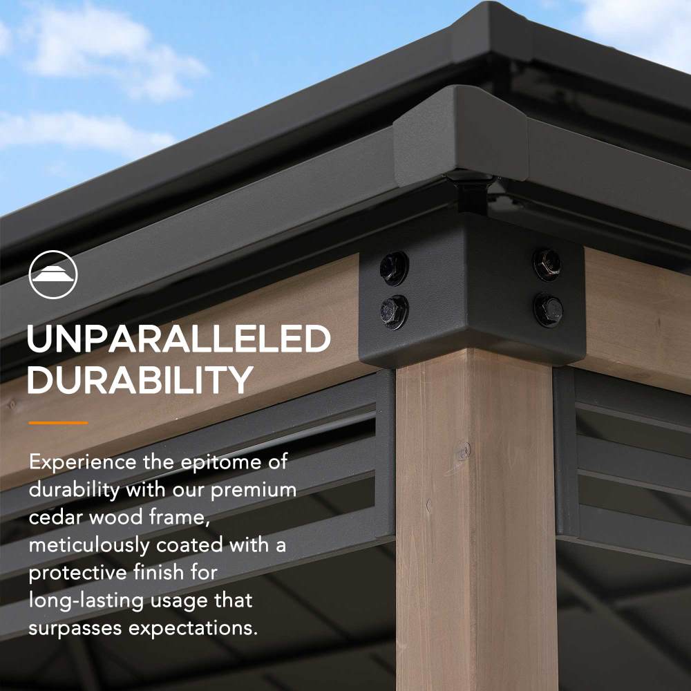 SUNJOY 8' x 12' Grill Gazebo, Wood Frame Hardtop Gazebo with Electrical Outlets and Shelves