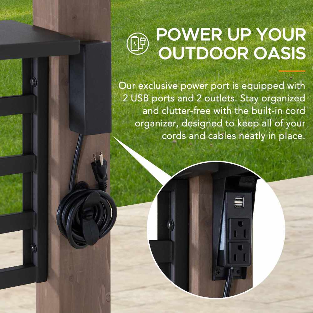 SUNJOY 8' x 12' Grill Gazebo, Wood Frame Hardtop Gazebo with Electrical Outlets and Shelves