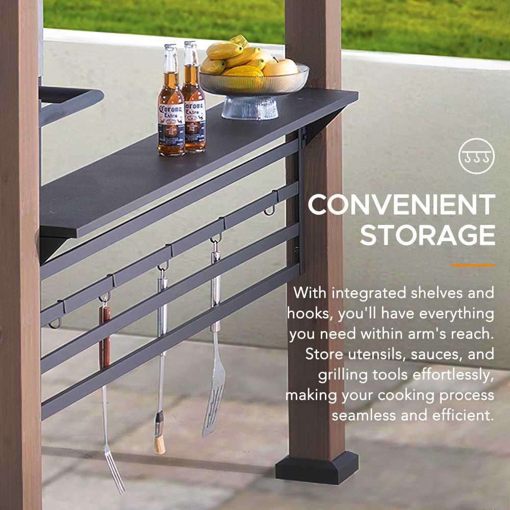 SUNJOY 8' x 12' Grill Gazebo, Wood Frame Hardtop Gazebo with Electrical Outlets and Shelves