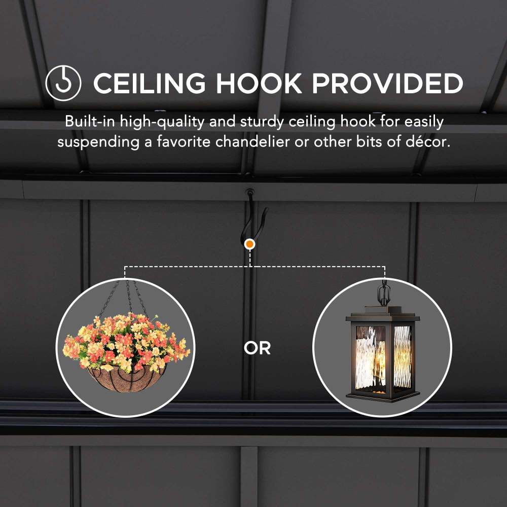 SUNJOY 8' x 12' Grill Gazebo, Wood Frame Hardtop Gazebo with Electrical Outlets and Shelves