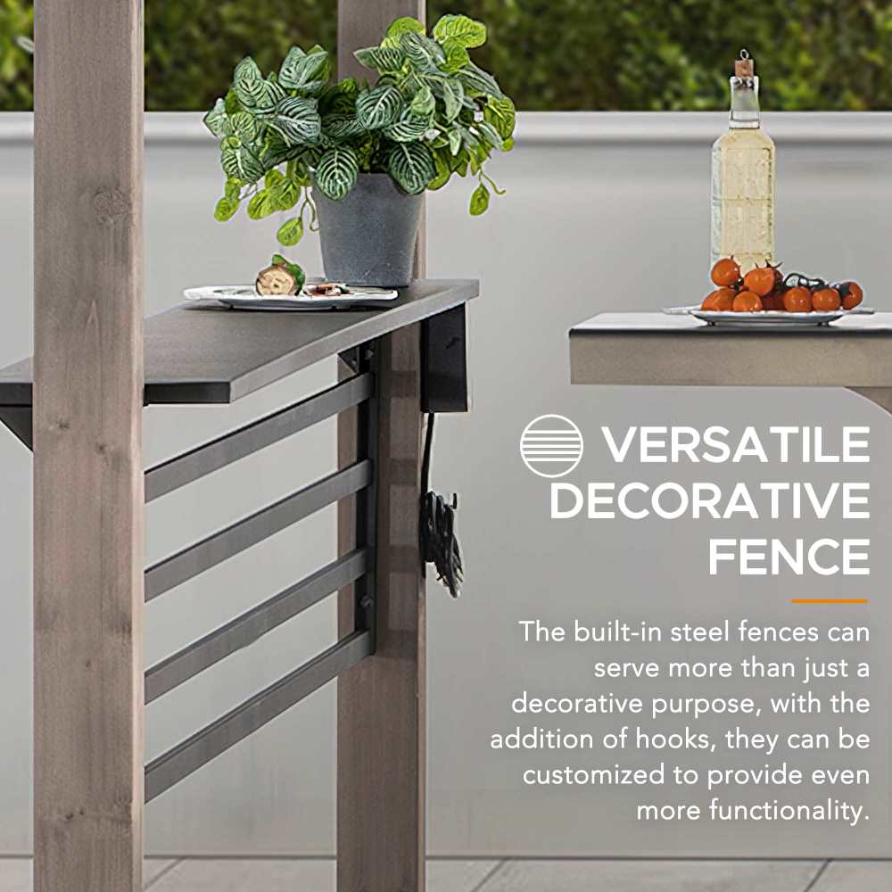 SUNJOY 8' x 12' Grill Gazebo, Wood Frame Hardtop Gazebo with Electrical Outlets and Shelves