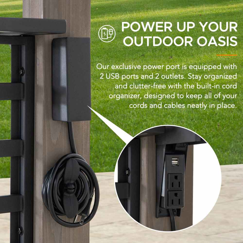 SUNJOY 8' x 12' Grill Gazebo, Wood Frame Hardtop Gazebo with Electrical Outlets and Shelves