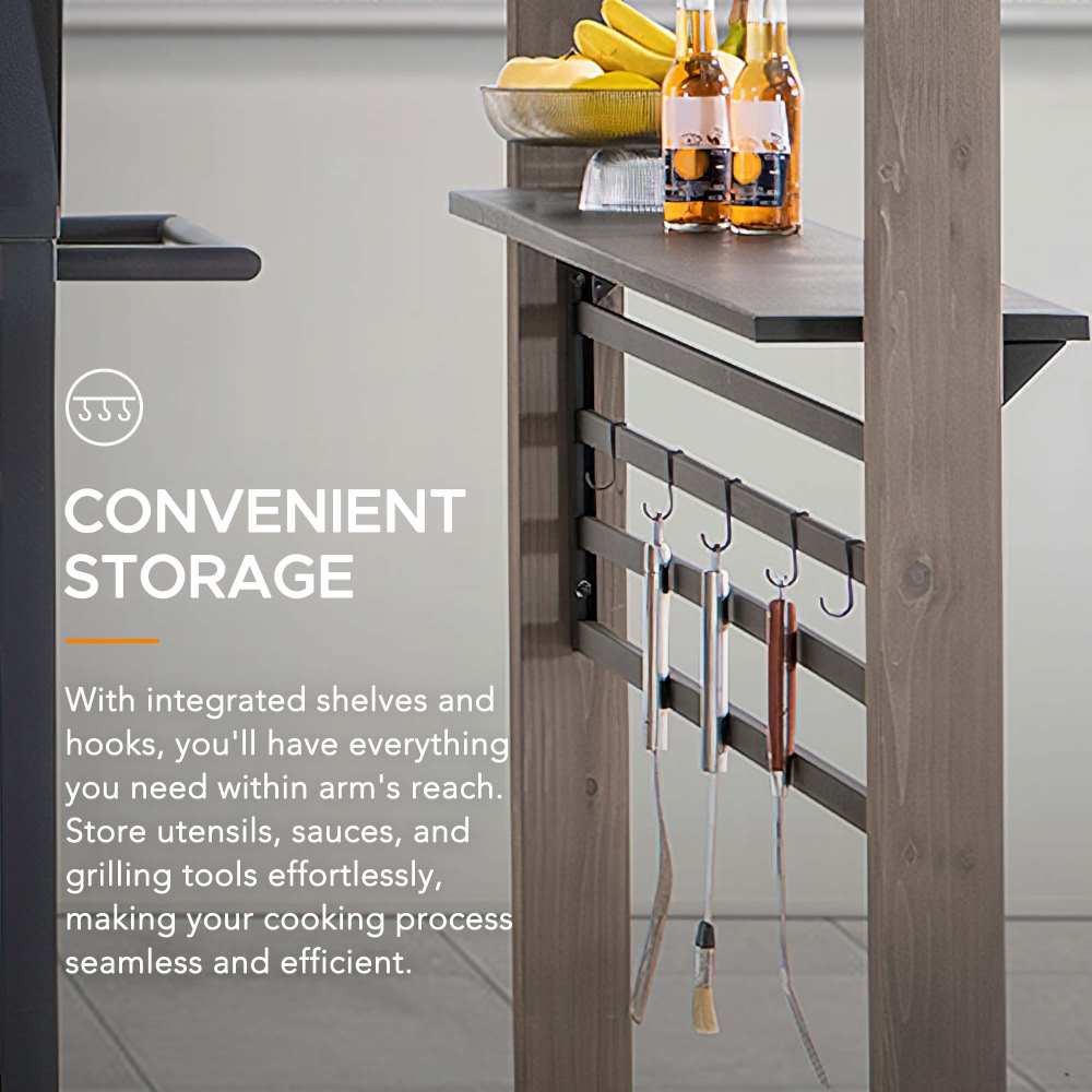 SUNJOY 8' x 12' Grill Gazebo, Wood Frame Hardtop Gazebo with Electrical Outlets and Shelves