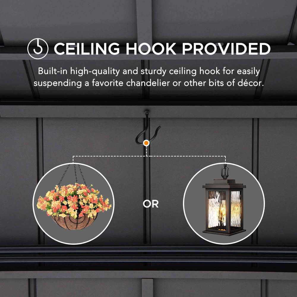 SUNJOY 8' x 12' Grill Gazebo, Wood Frame Hardtop Gazebo with Electrical Outlets and Shelves