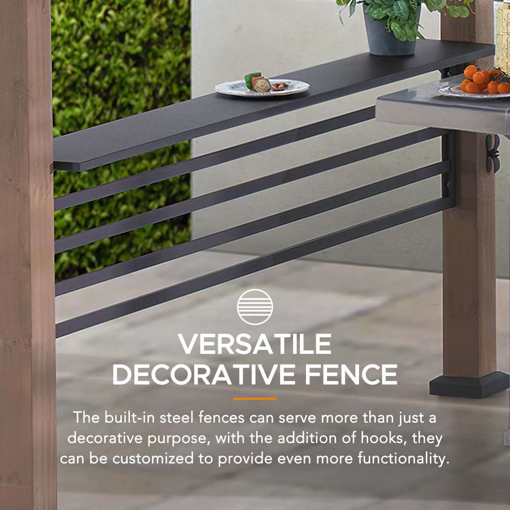 SUNJOY Grill Gazebo, 8x12 Cedar Frame Hardtop Gazebo with Solar Power and Shelves