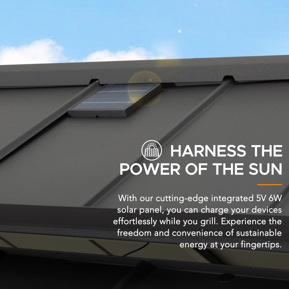 SUNJOY Grill Gazebo, 8x12 Cedar Frame Hardtop Gazebo with Solar Power and Shelves