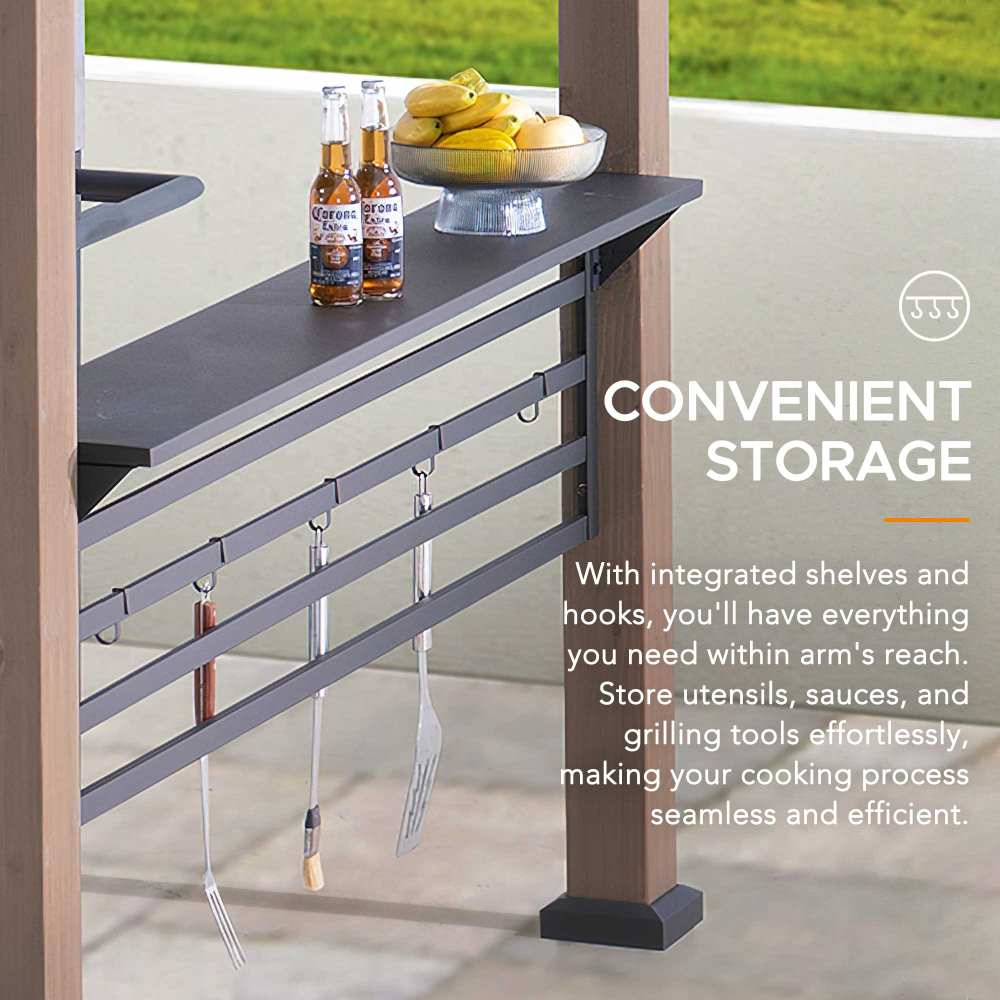 SUNJOY Grill Gazebo, 8x12 Cedar Frame Hardtop Gazebo with Solar Power and Shelves