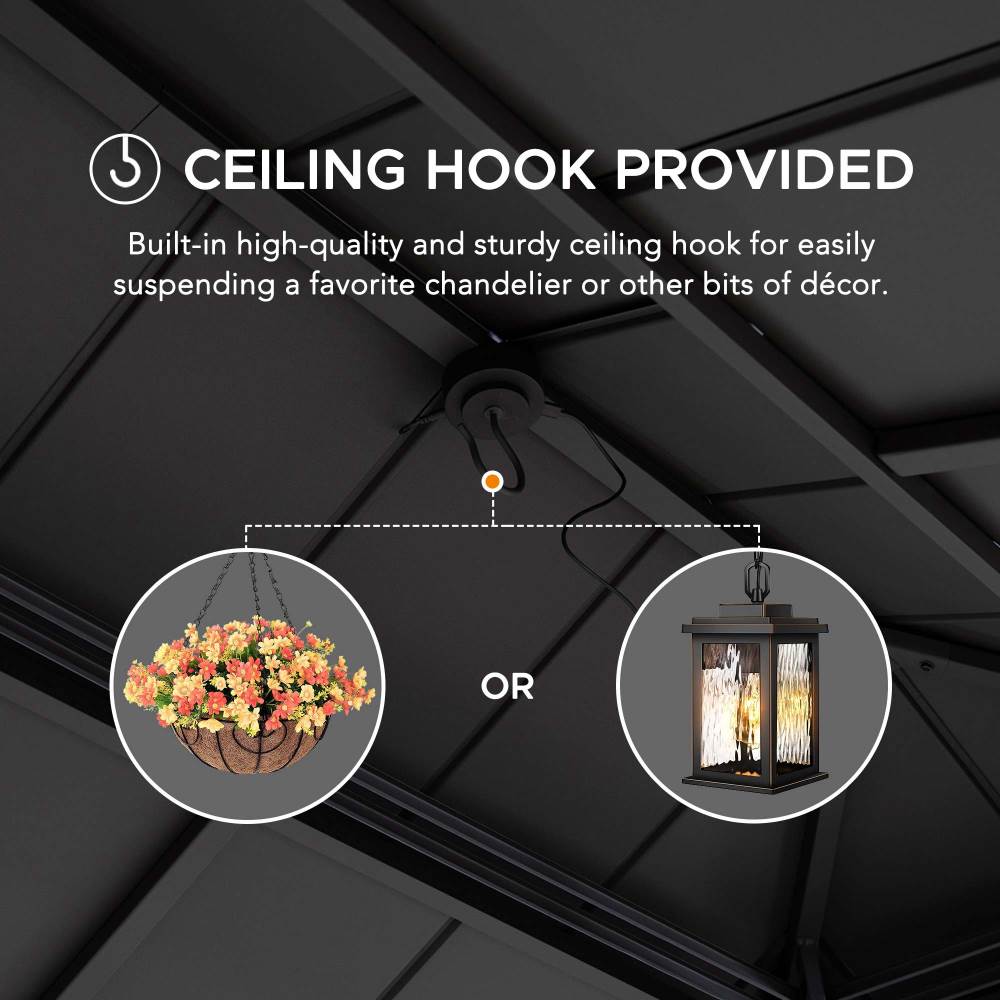 SUNJOY Grill Gazebo, 8x12 Cedar Frame Hardtop Gazebo with Solar Power and Shelves