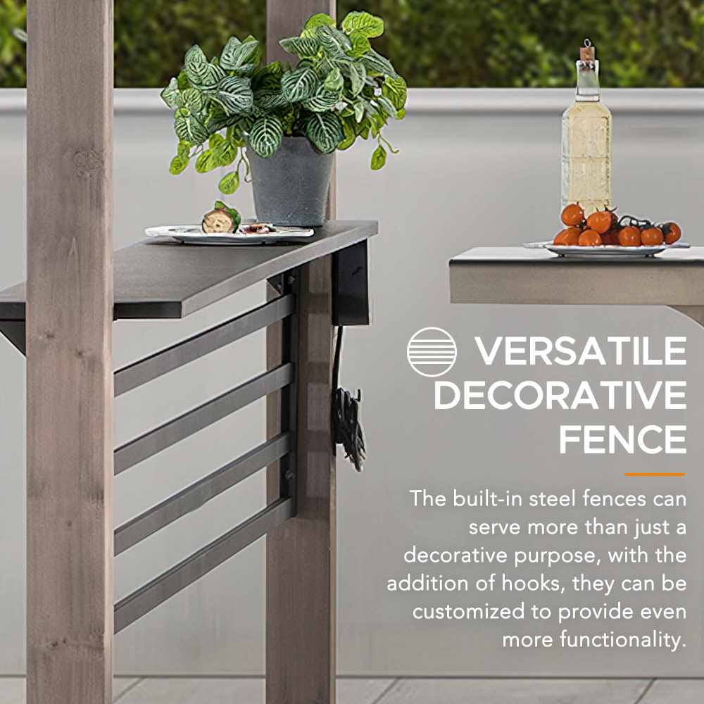 SUNJOY Grill Gazebo, 8x12 Cedar Frame Hardtop Gazebo with Solar Power and Shelves