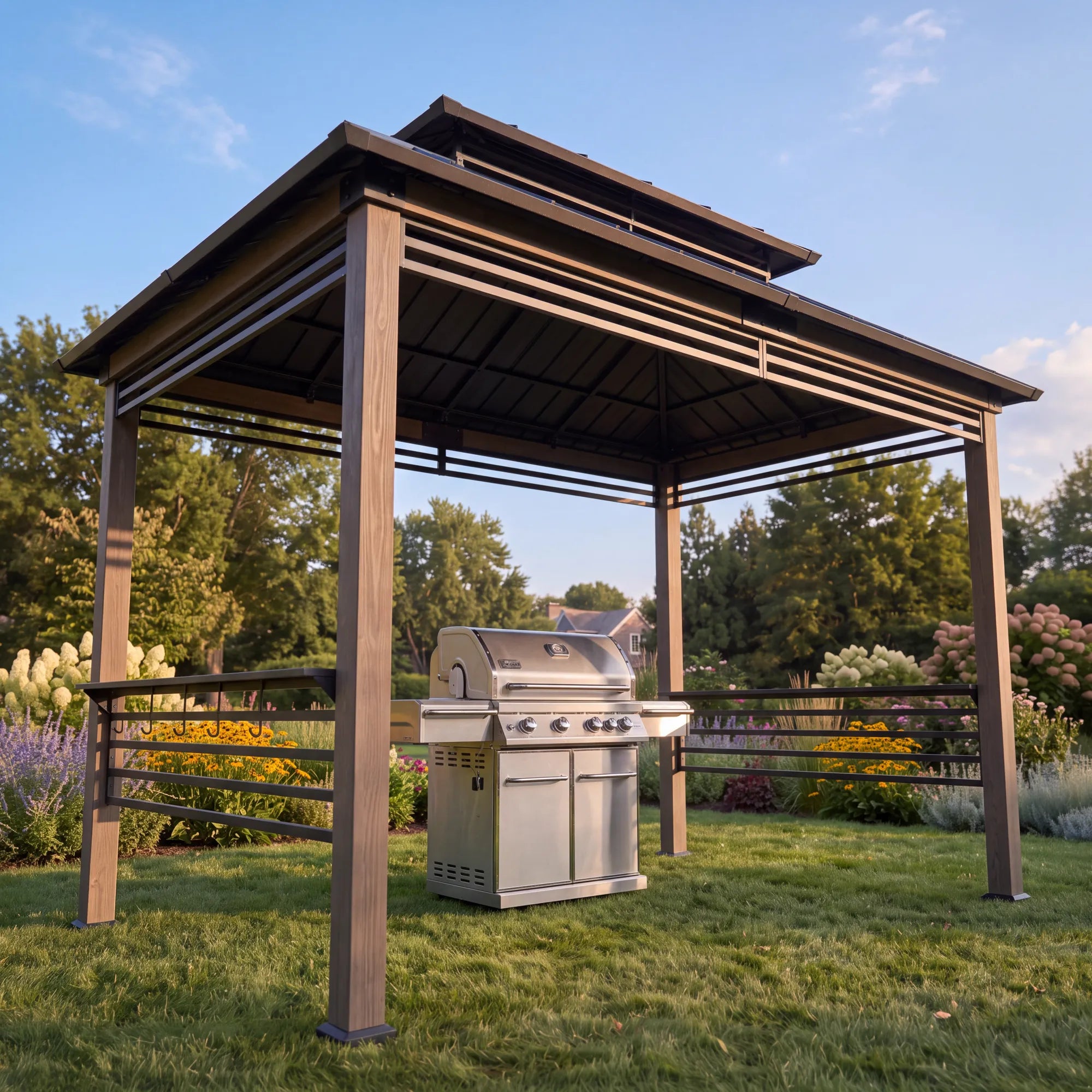 Pro-Grill Fenced Timber Solar Gazebo 8x12- Pale