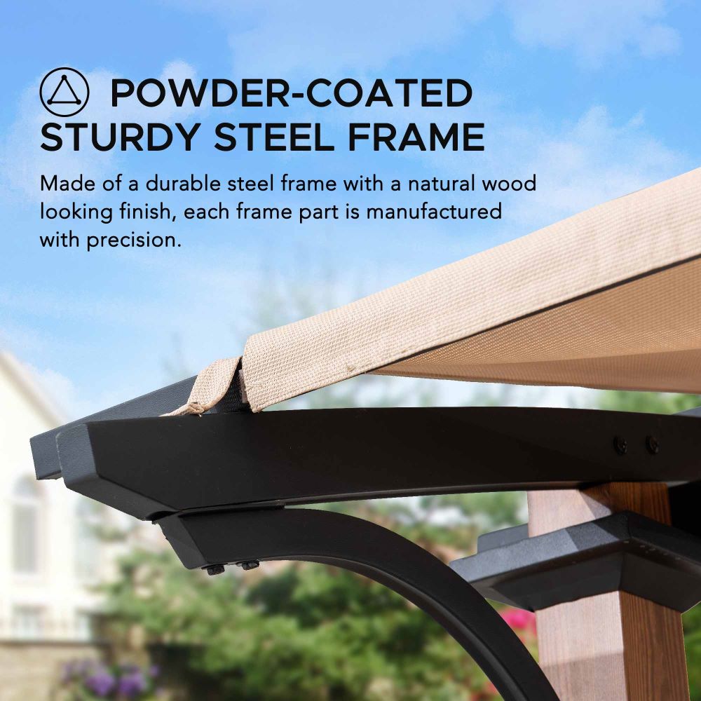 SUNJOY Outdoor Patio 9x13 Modern Tan Metal Arched Pergola Kit with Bar Shelf