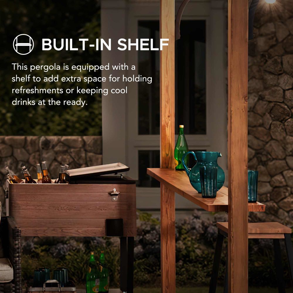 SUNJOY Outdoor Patio 9x13 Modern Tan Metal Arched Pergola Kit with Bar Shelf