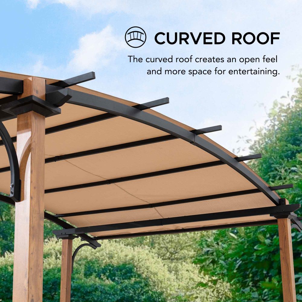 SUNJOY Outdoor Patio 9x13 Modern Tan Metal Arched Pergola Kit with Bar Shelf