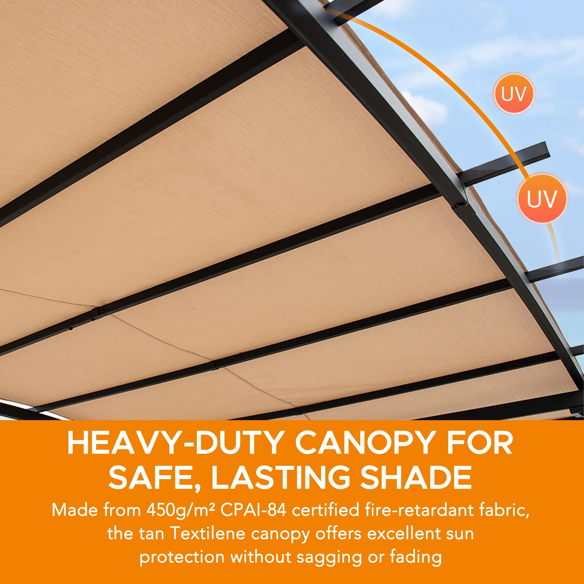 SUNJOY Outdoor Patio 9x13 Modern Tan Metal Arched Pergola Kit with Bar Shelf