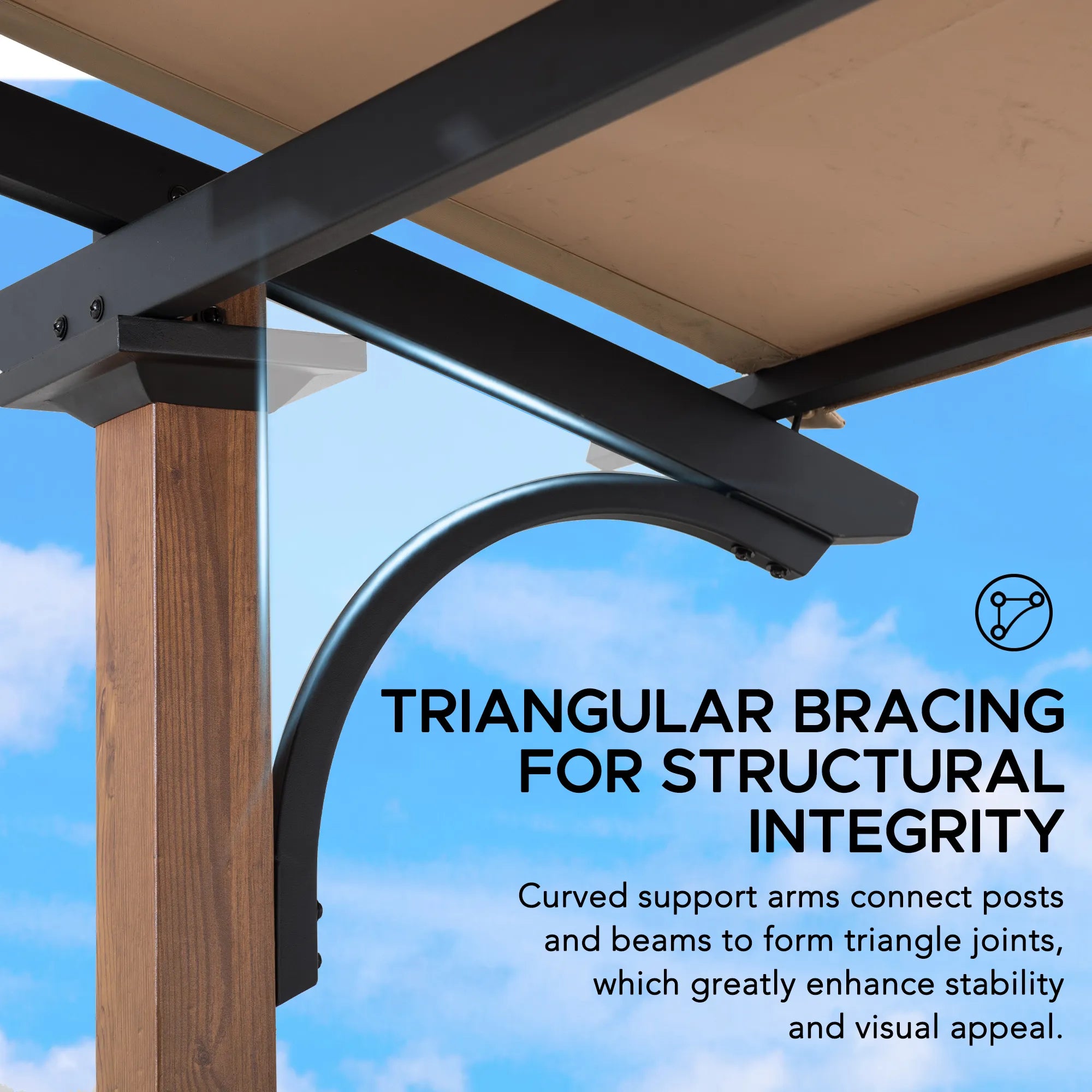 SUNJOY Outdoor Patio 9x13 Modern Tan Metal Arched Pergola Kit with Bar Shelf