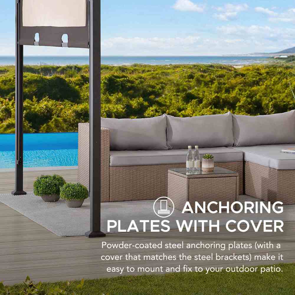 SUNJOY Outdoor Patio 9.5x11 Modern Tan Metal Arched Pergola Kit with Adjustable Canopy