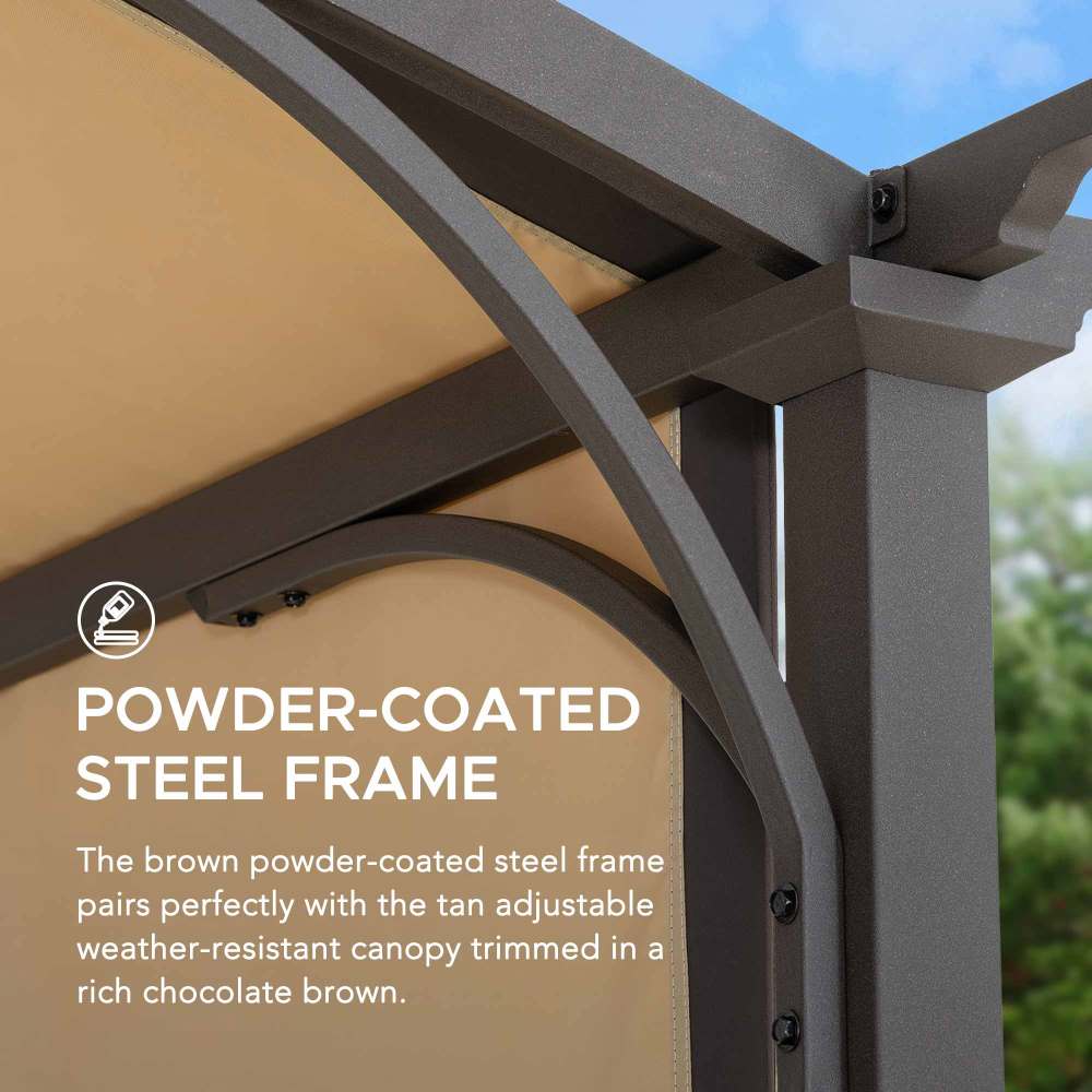 SUNJOY Outdoor Patio 9.5x11 Modern Tan Metal Arched Pergola Kit with Adjustable Canopy
