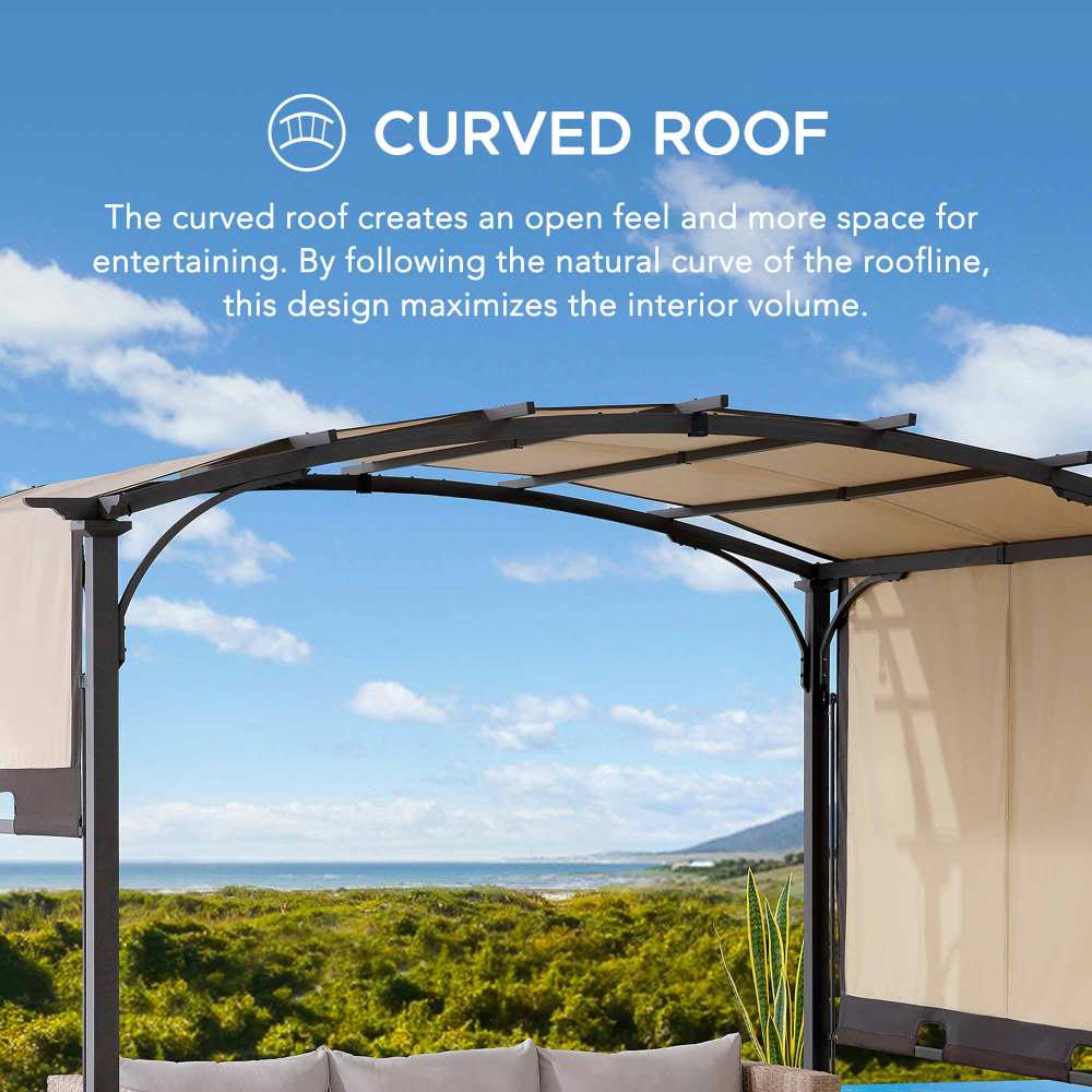 SUNJOY Outdoor Patio 9.5x11 Modern Tan Metal Arched Pergola Kit with Adjustable Canopy