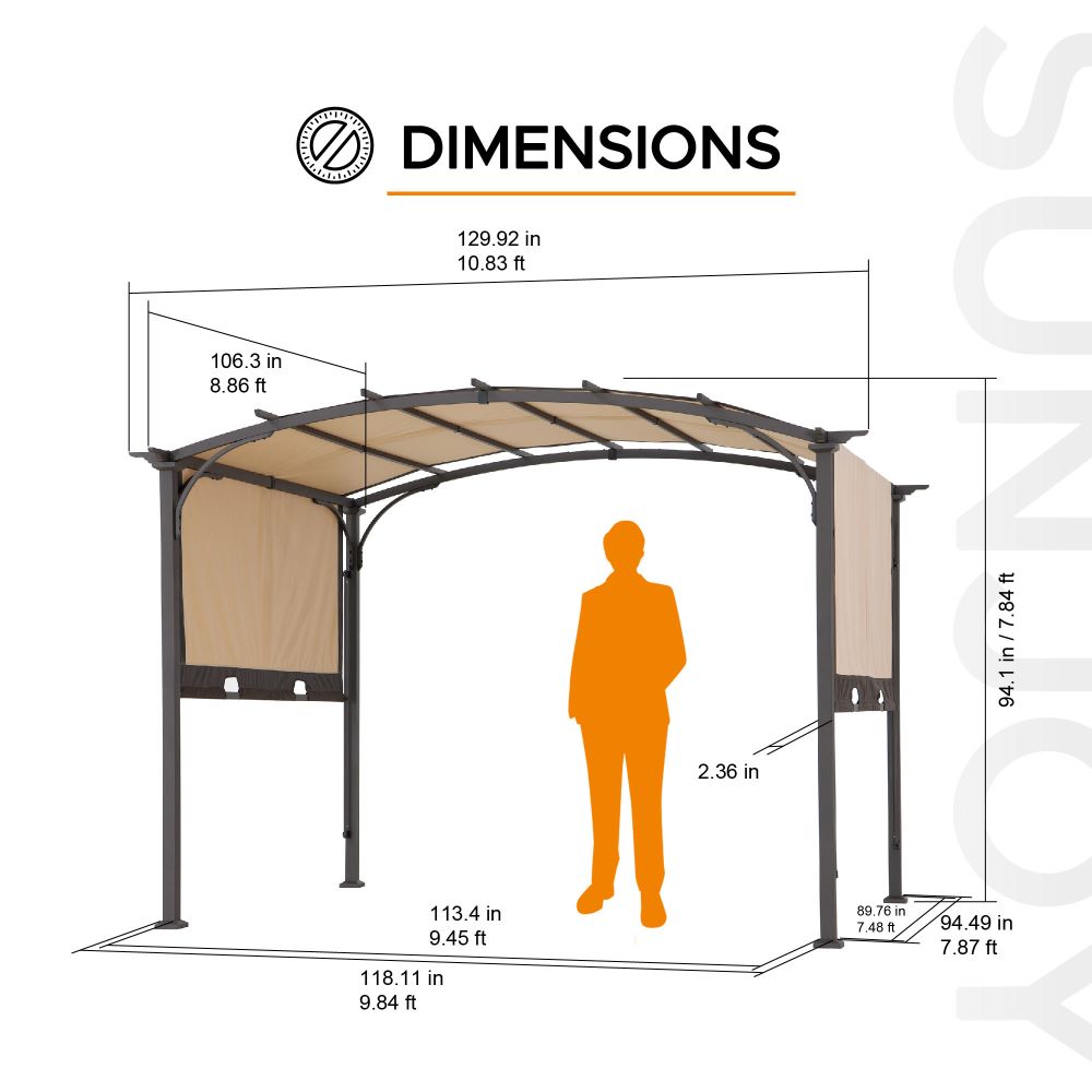 SUNJOY Outdoor Patio 9.5x11 Modern Tan Metal Arched Pergola Kit with Adjustable Canopy