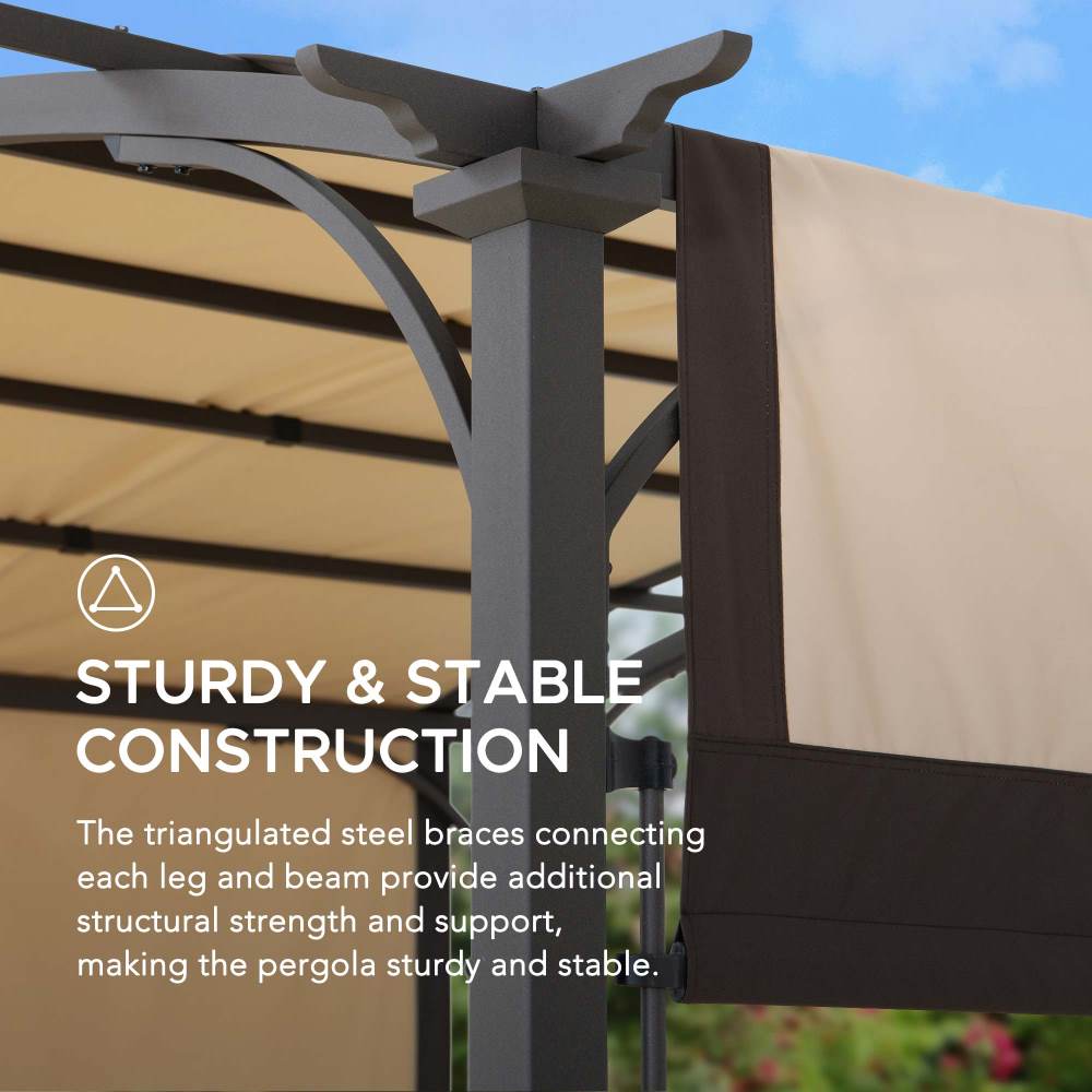 SUNJOY Outdoor Patio 9.5x11 Modern Tan Metal Arched Pergola Kit with Adjustable Canopy