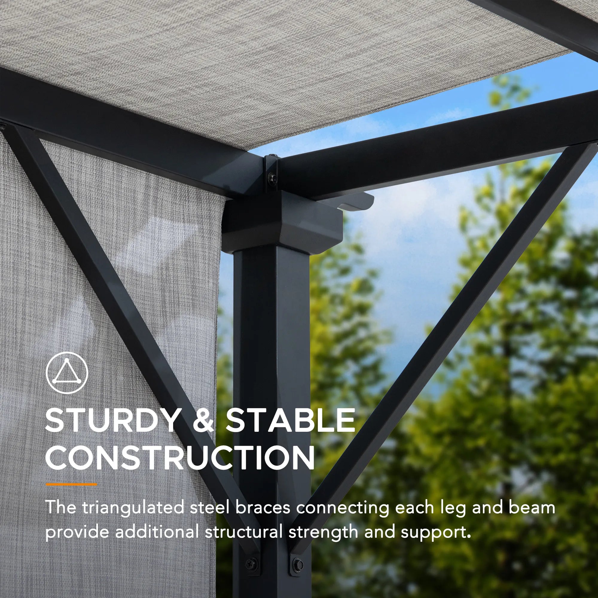 SUNJOY 9x9 Matte Black Steel Frame Pergola with Adjustable Canopy Roof - Gray