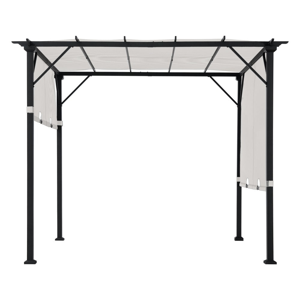 SUNJOY 9x9 Matte Black Steel Frame Pergola with Adjustable Canopy Roof
