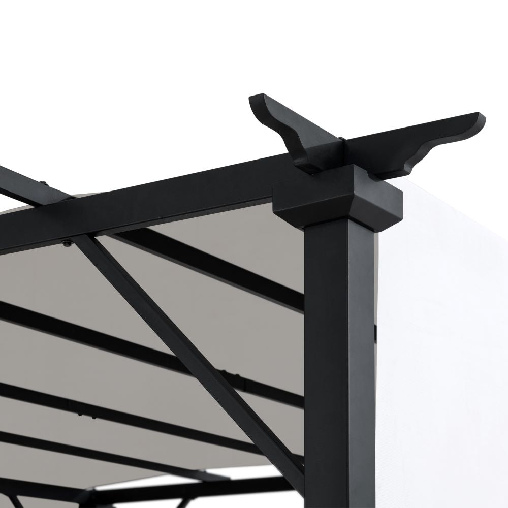SUNJOY 9x9 Matte Black Steel Frame Pergola with Adjustable Canopy Roof
