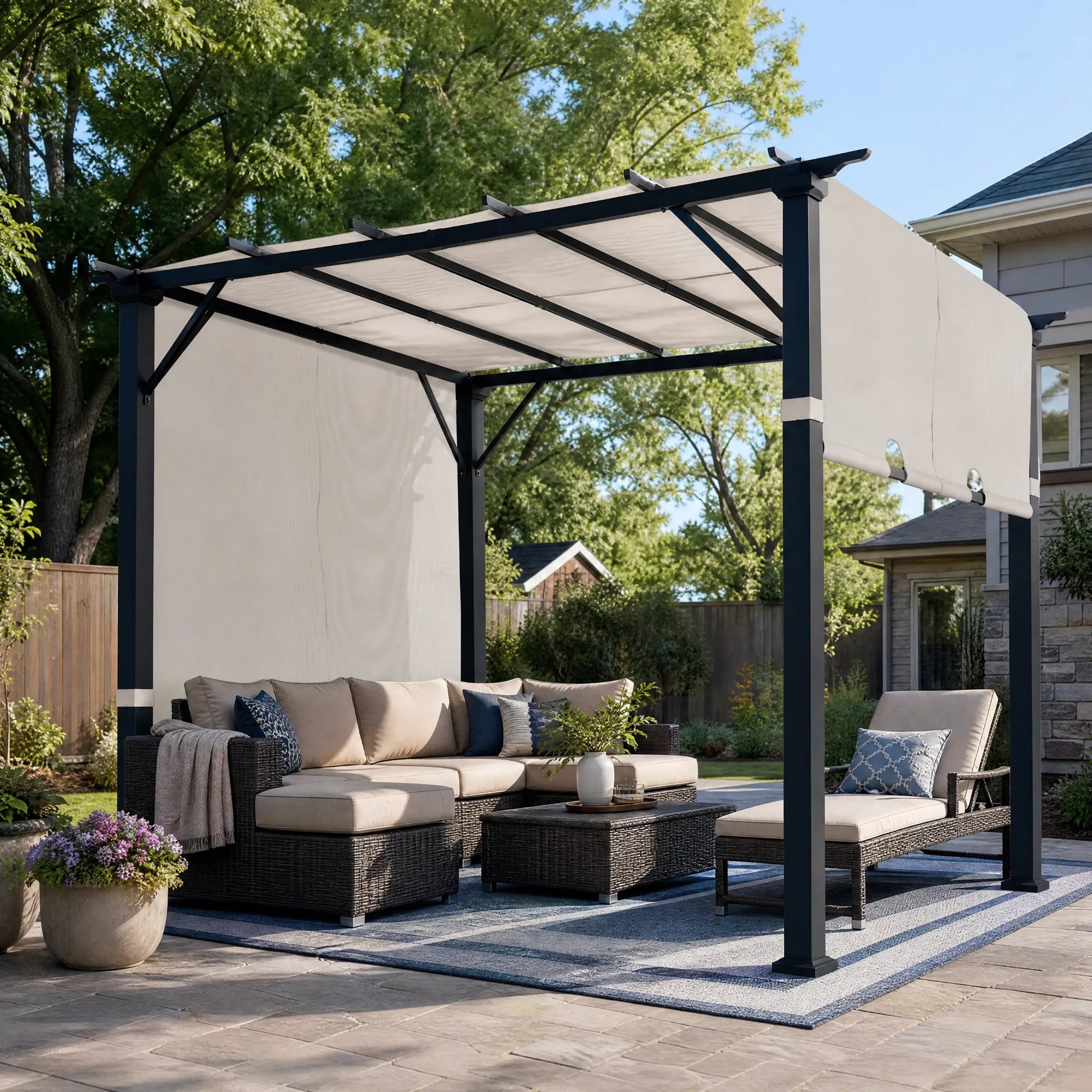 Palladio Adjustable Canopy Metal Pergola 9' x 9' - White
