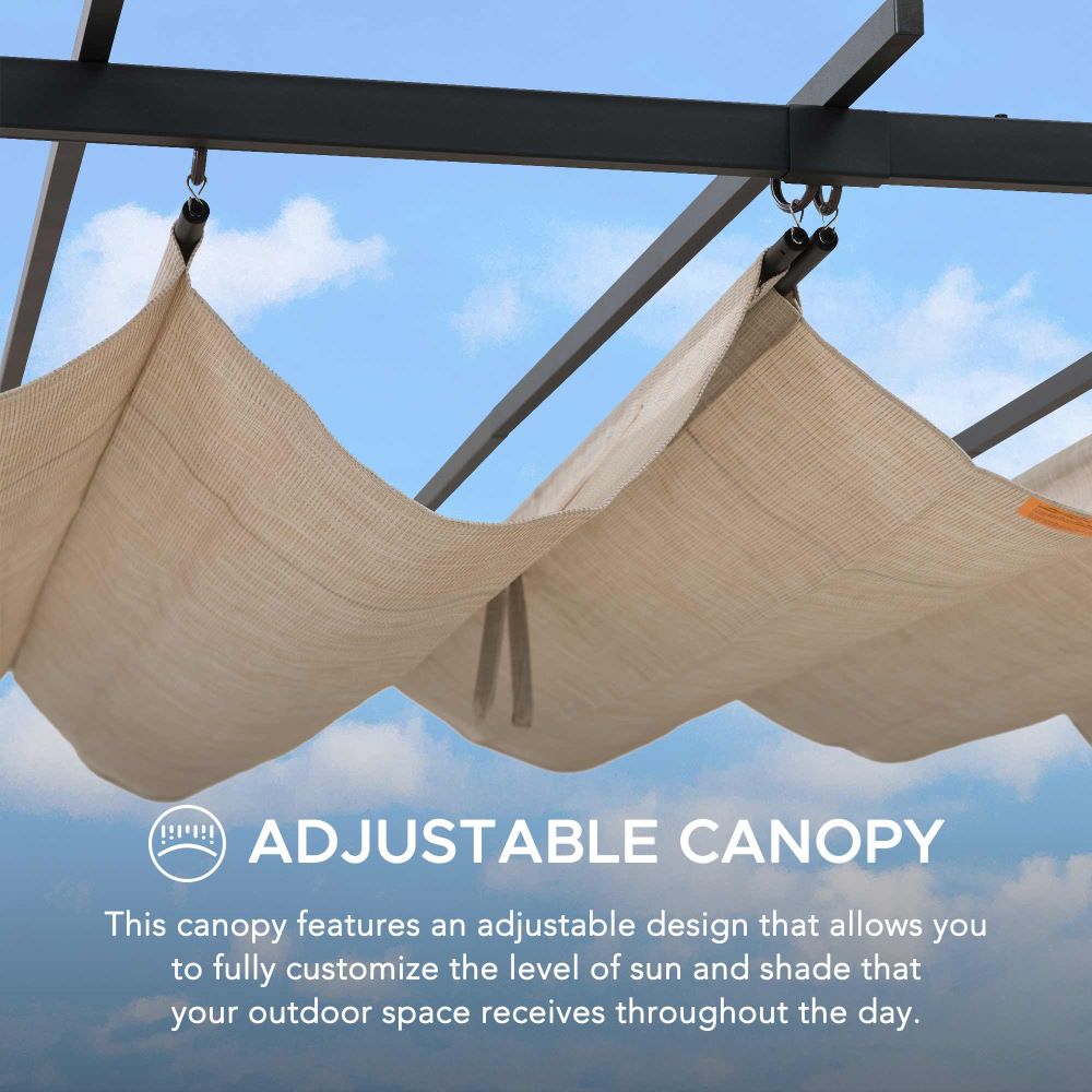 SUNJOY 9x12 Black Steel Frame Pergola Kit with Retractable Beige Canopy Shade