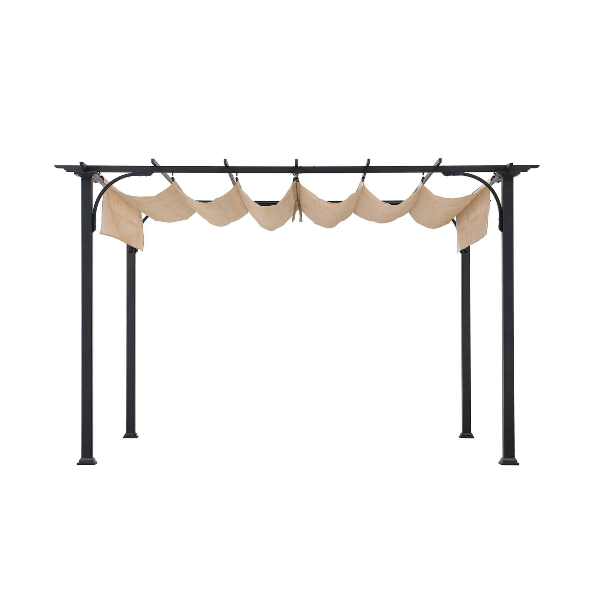 SUNJOY 9x12 Black Steel Frame Pergola Kit with Retractable Beige Canopy Shade