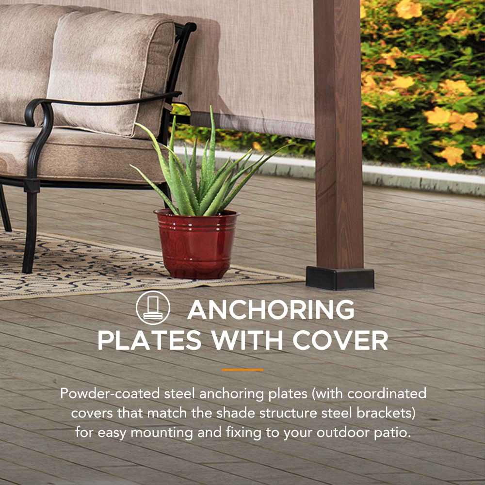 SUNJOY Outdoor Patio 11x11 Modern Metal Pergola Kit with Natural Wood Looking Finish and Tan Adjustable Canopy