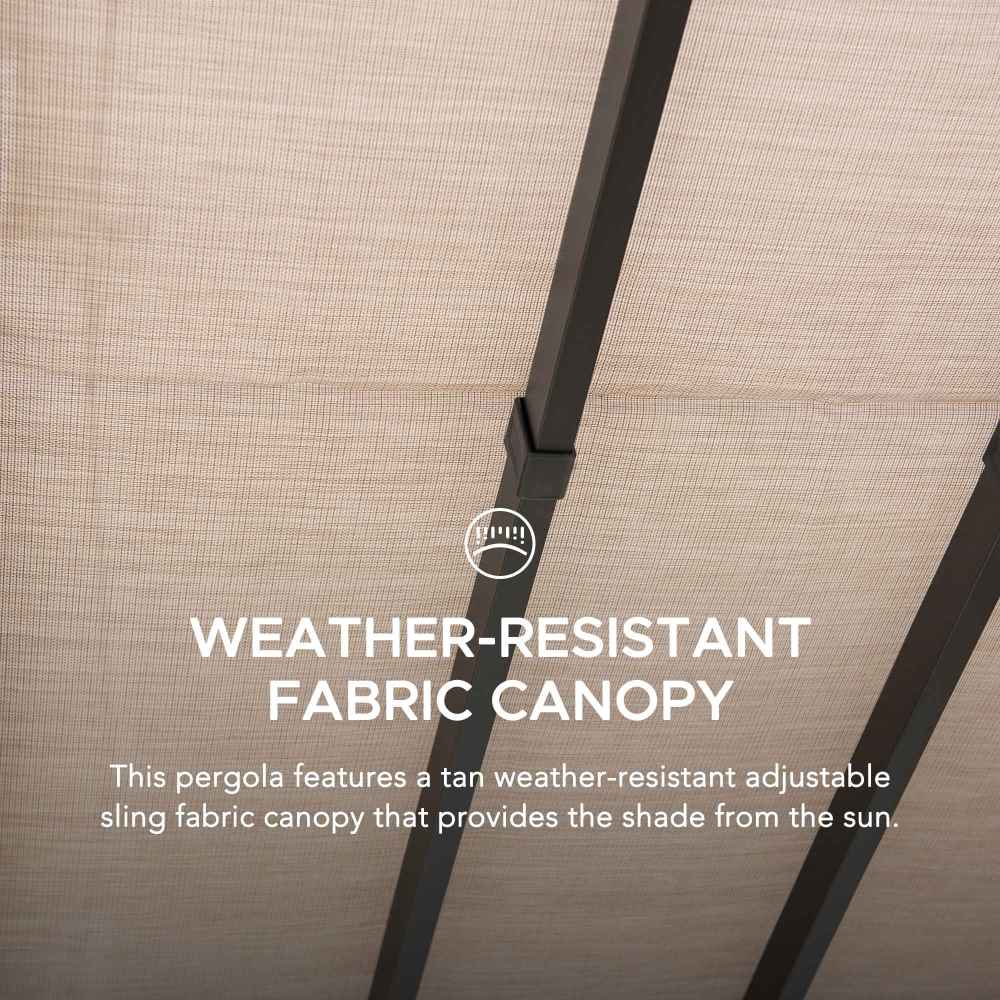 SUNJOY Outdoor Patio 11x11 Modern Metal Pergola Kit with Natural Wood Looking Finish and Tan Adjustable Canopy