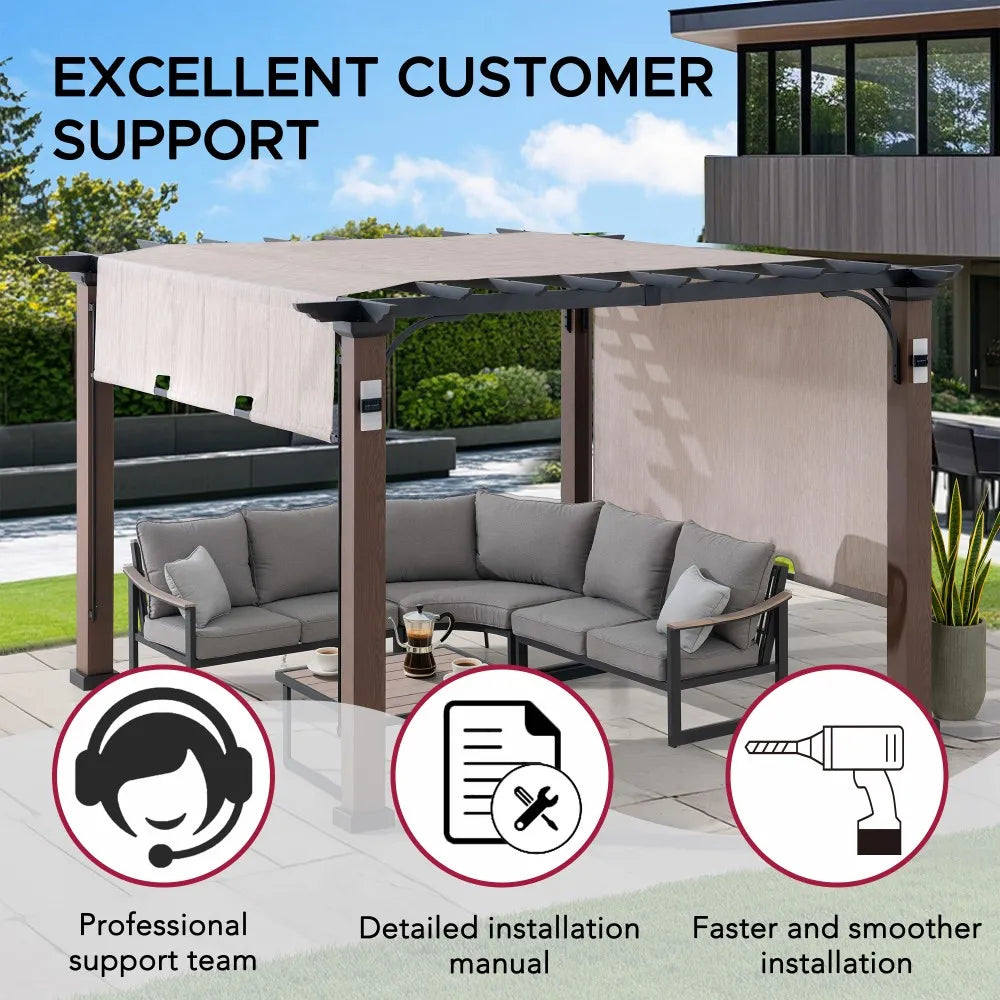 SUNJOY 11x11 Metal Pergola with Roof and Sliding Canopy – Outdoor Garden Pergola with Solar Lights