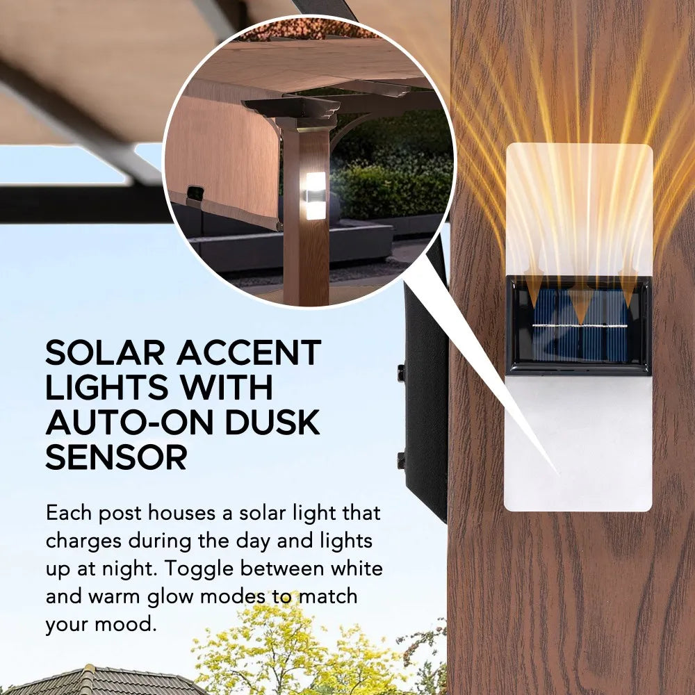 SUNJOY 11x11 Metal Pergola with Roof and Sliding Canopy – Outdoor Garden Pergola with Solar Lights