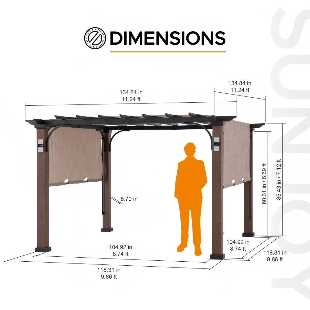 SUNJOY 11x11 Metal Pergola with Roof and Sliding Canopy – Outdoor Garden Pergola with Solar Lights