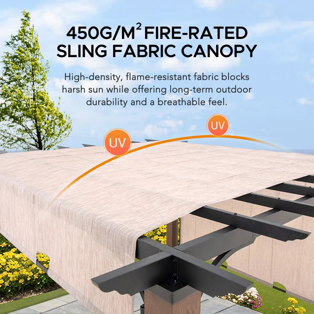 SUNJOY 11x11 Metal Pergola with Roof and Sliding Canopy – Outdoor Garden Pergola with Solar Lights