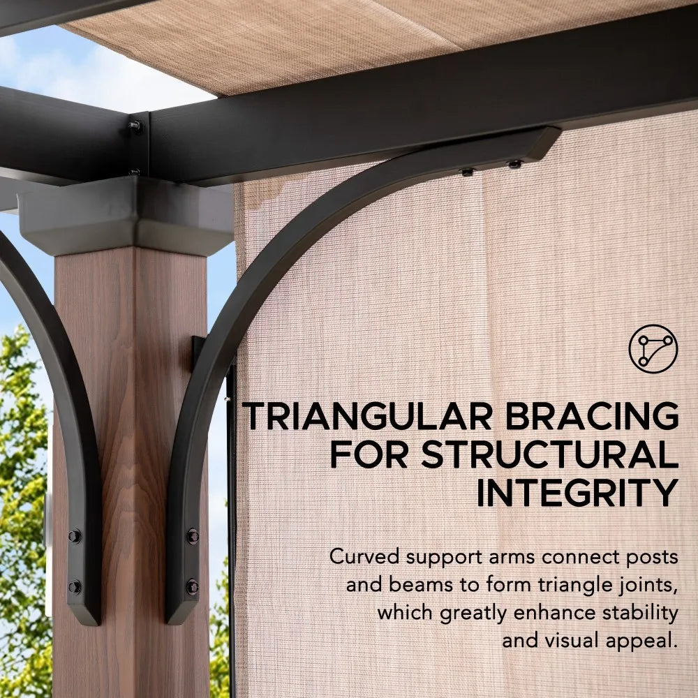 SUNJOY 11x11 Metal Pergola with Roof and Sliding Canopy – Outdoor Garden Pergola with Solar Lights