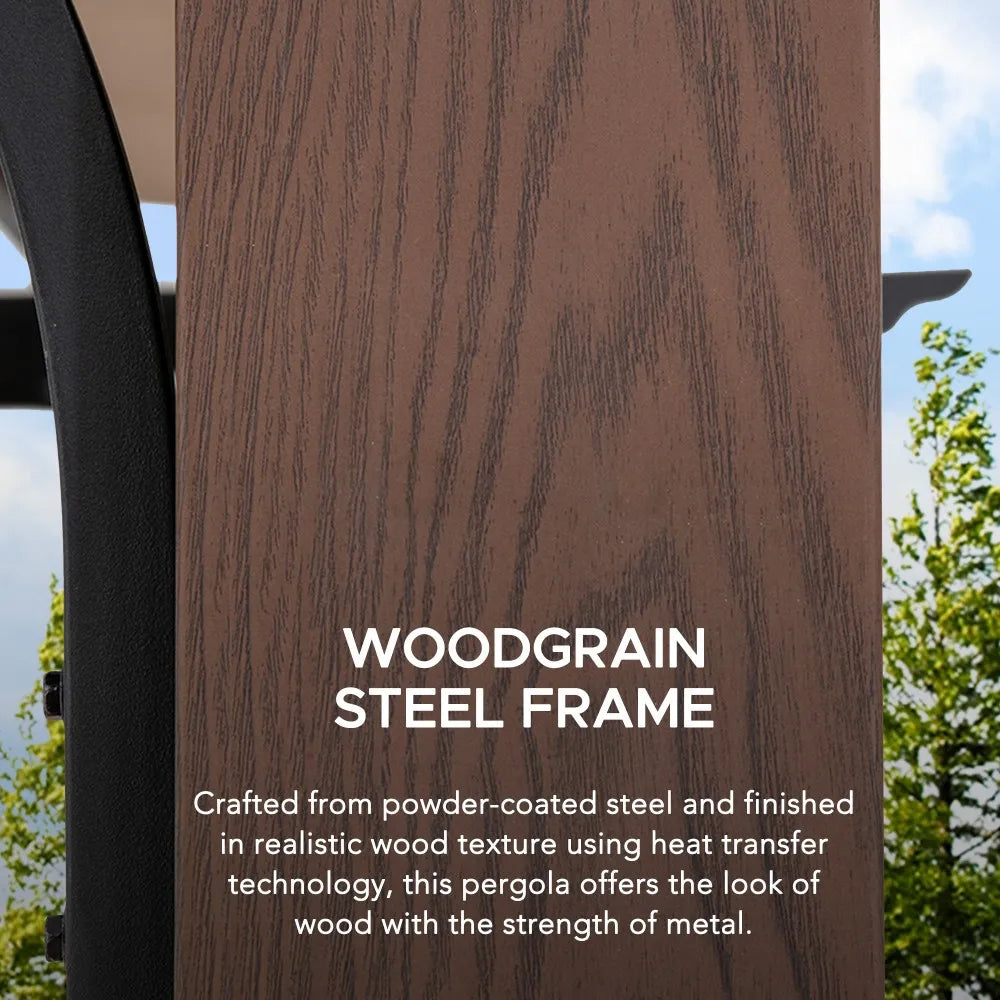 SUNJOY 11x11 Metal Pergola with Roof and Sliding Canopy – Outdoor Garden Pergola with Solar Lights