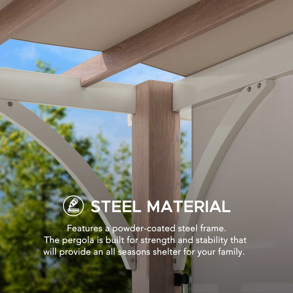 SUNJOY Outdoor Patio 12x14 Modern Metal Pergola Kit with Light Grey Adjustable Canopy