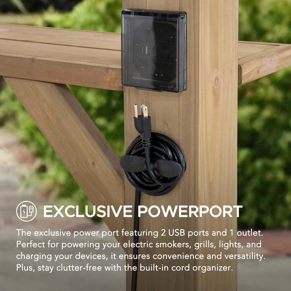 SUNJOY 10x12 Gazebo, Outdoor Patio Wooden Frame Grill Gazebo Backyard BBQ / Hot Tub Gazebo with Steel Roof, Power Port and Bar Shelves