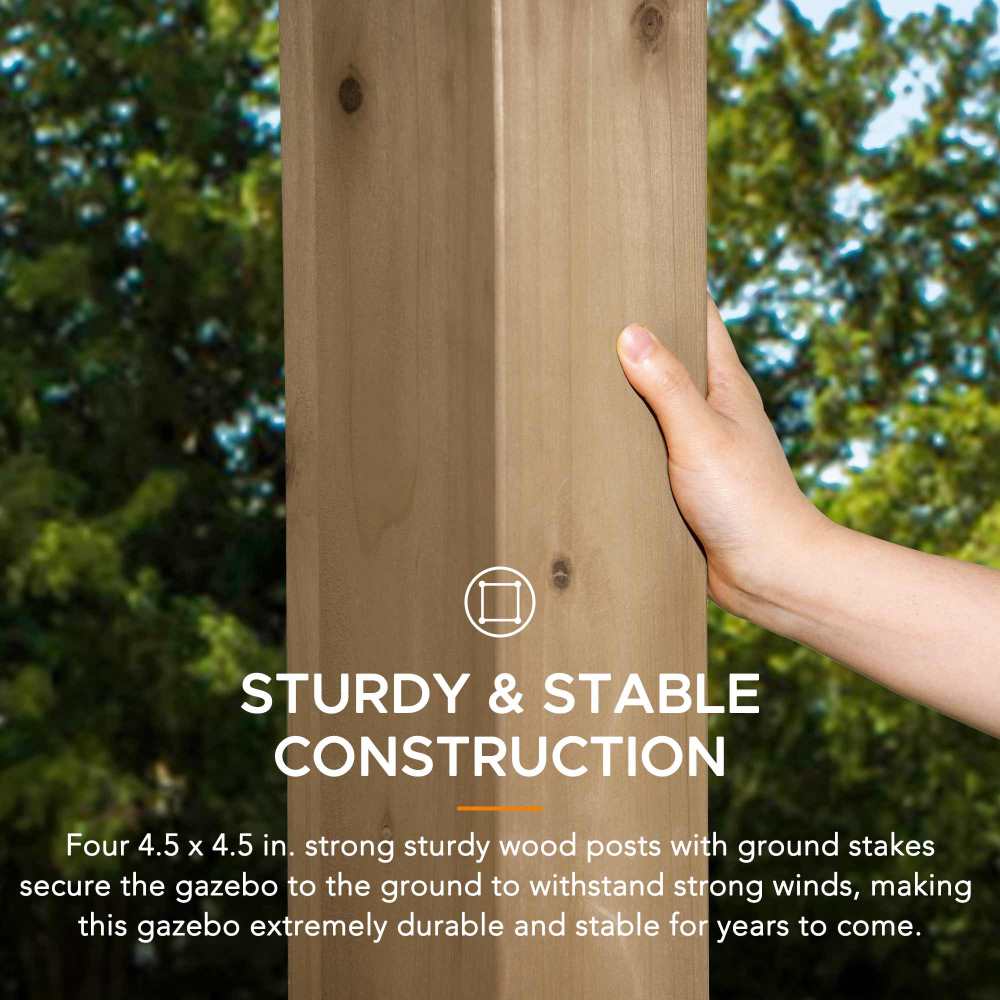 SUNJOY 10x12 Gazebo, Outdoor Patio Wooden Frame Grill Gazebo Backyard BBQ / Hot Tub Gazebo with Steel Roof, Power Port and Bar Shelves