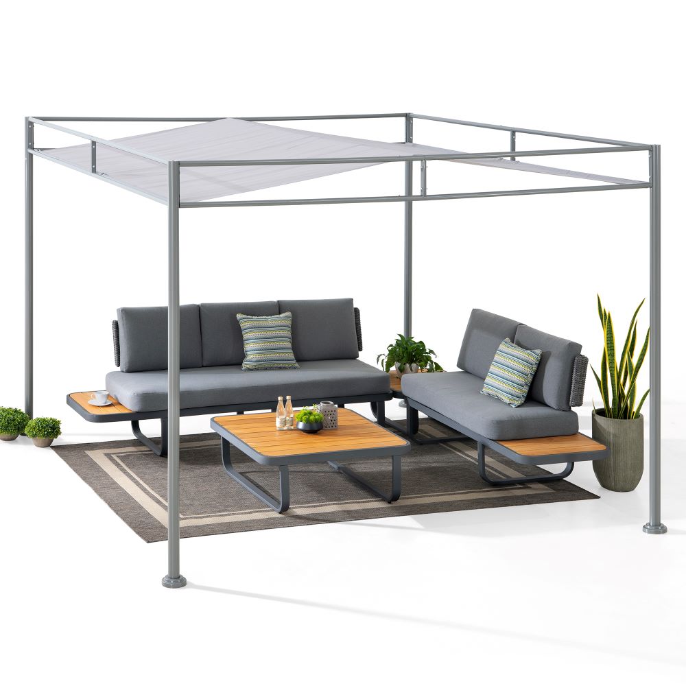 SUNJOY 10x10 Darkeford Metal Pergola with Sling Fabric Canopy - Gray