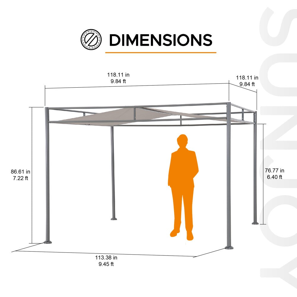 SUNJOY 10x10 Darkeford Metal Pergola with Sling Fabric Canopy - Gray