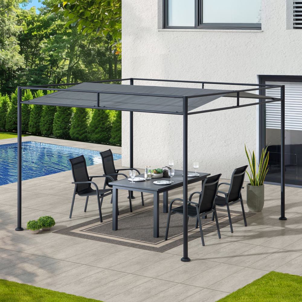 SUNJOY 10x10 Darkeford Metal Pergola with Sling Fabric Canopy - Black