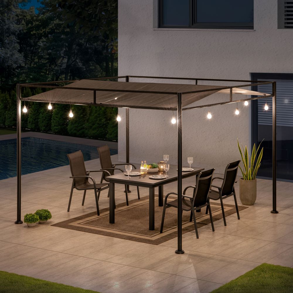 SUNJOY 10x10 Darkeford Metal Pergola with Sling Fabric Canopy - Black