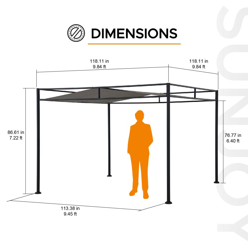 SUNJOY 10x10 Darkeford Metal Pergola with Sling Fabric Canopy - Black
