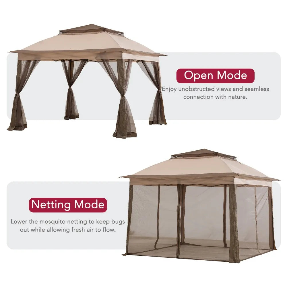 SUNJOY 11x11 Portable Pop Up Gazebo with 2-Tier Roof and Netting