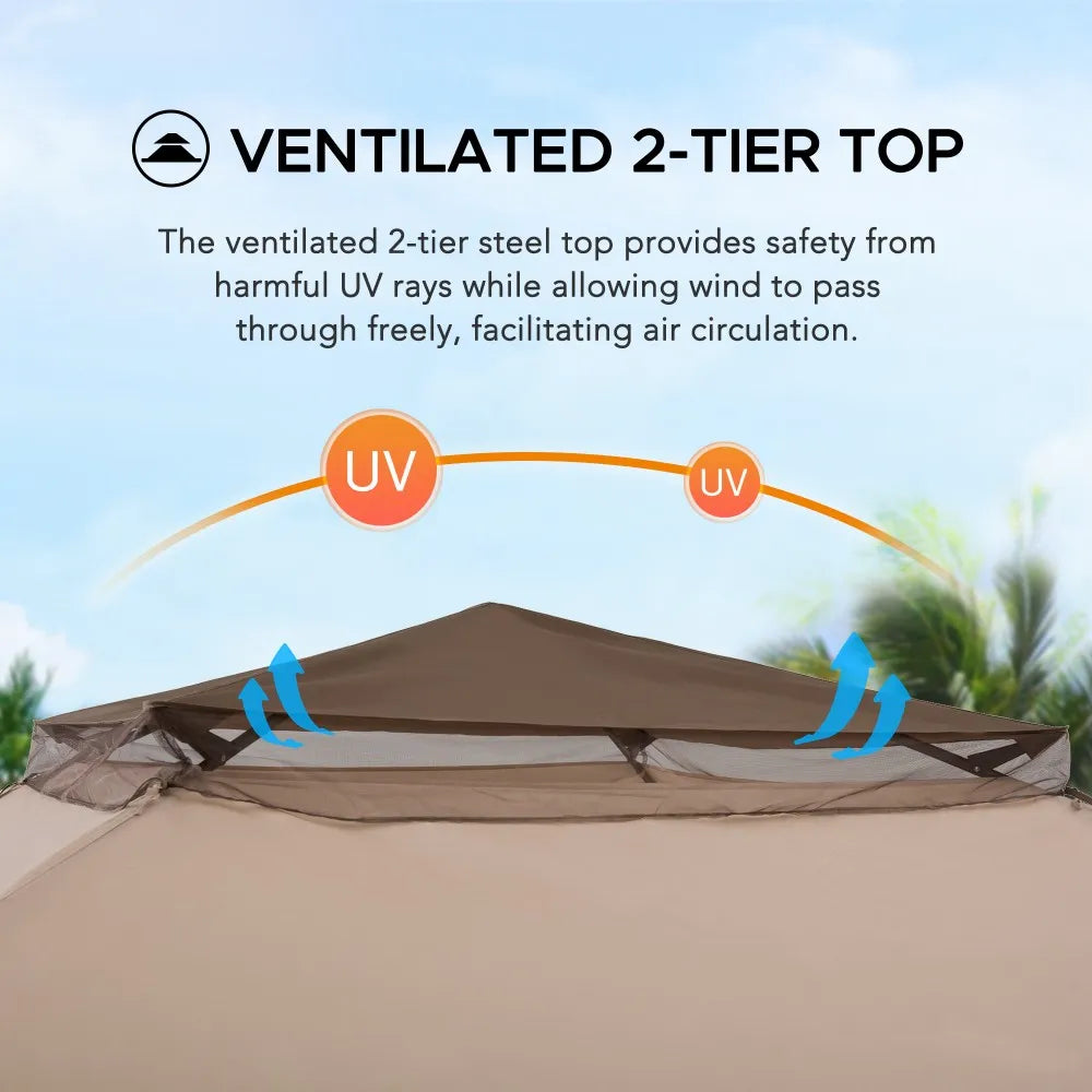 SUNJOY 11x11 Pop Up Gazebo, Outdoor Patio Steel Gazebo, 2-Tier Backyard Portable Gazebo with Netting