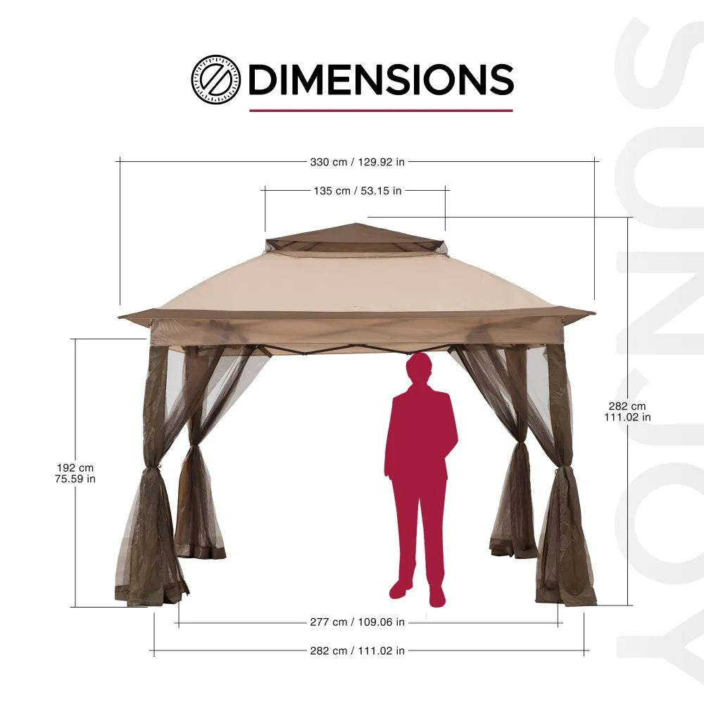 SUNJOY 11x11 Pop Up Gazebo, Outdoor Patio Steel Gazebo, 2-Tier Backyard Portable Gazebo with Netting
